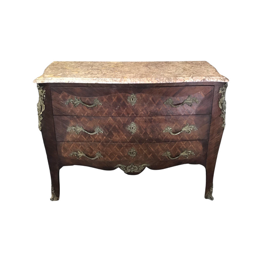 Antique Marble Top French Louis XV Commode - Front View - For Sale
