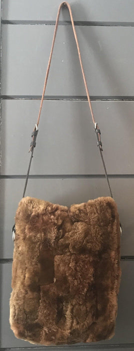 Vintage brown fur shoulder bag with leather strap