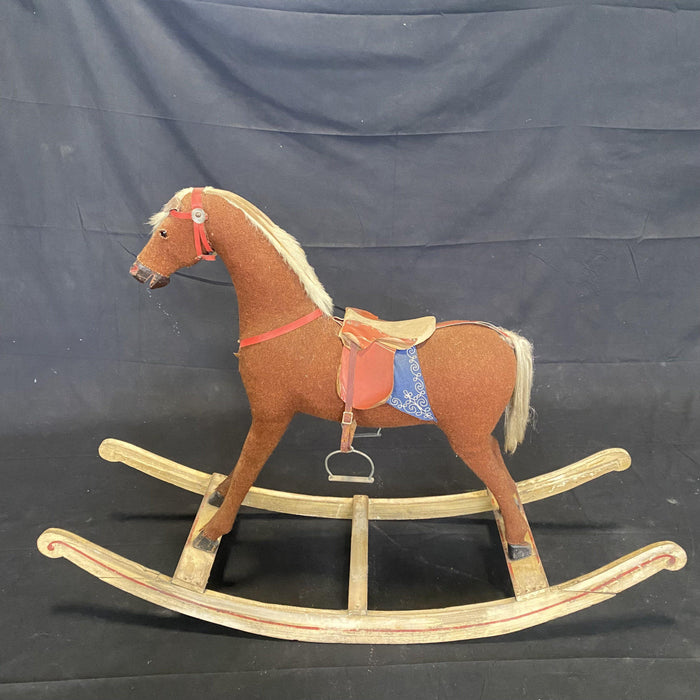 British 19th Century Rocking Horse with Glass Eyes and Original Leather