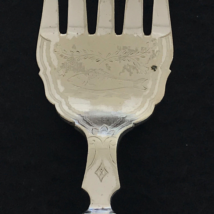 Antique silver fish serving fork and knife set 