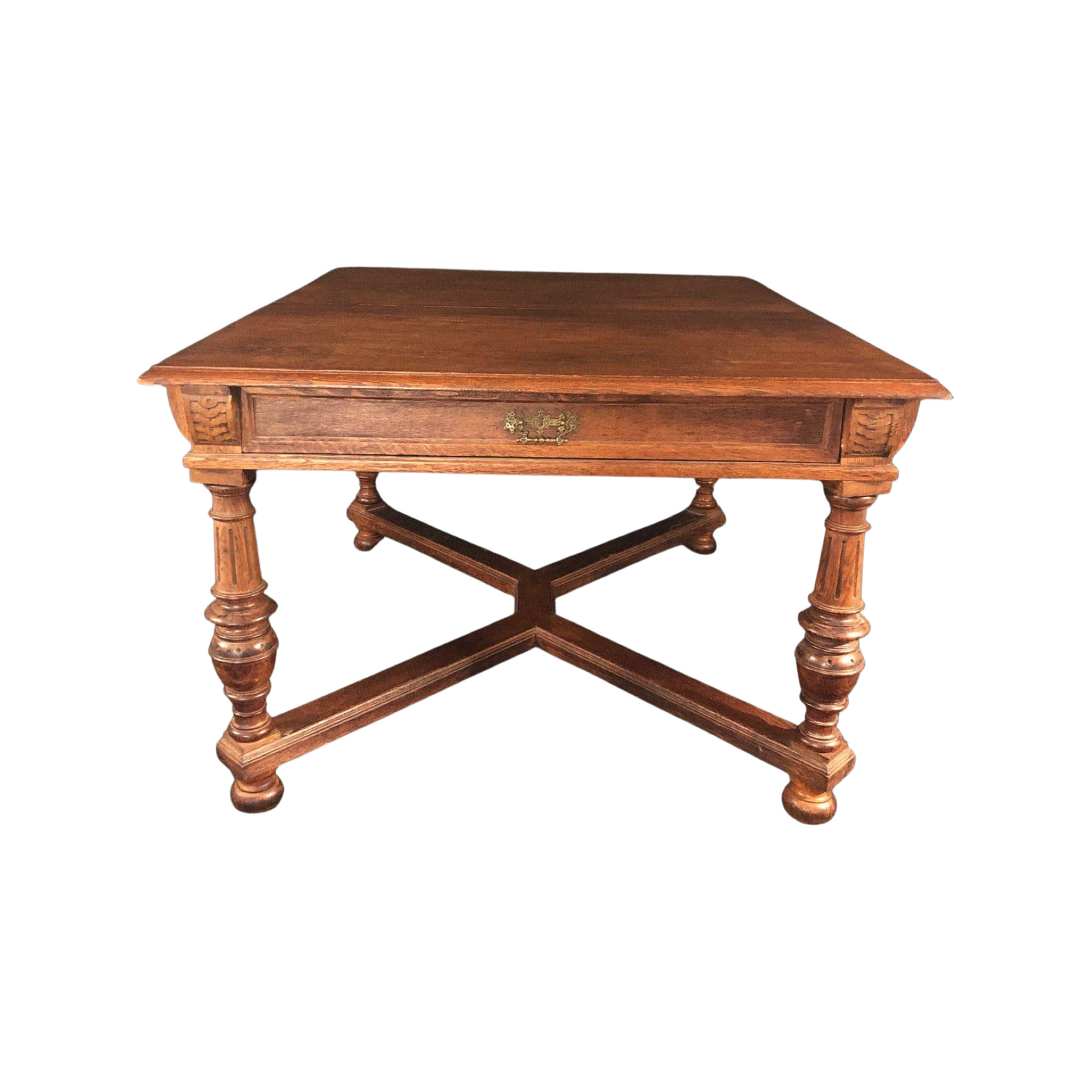 Carved Oak Arts and Crafts/Art Deco French Expandable Dining