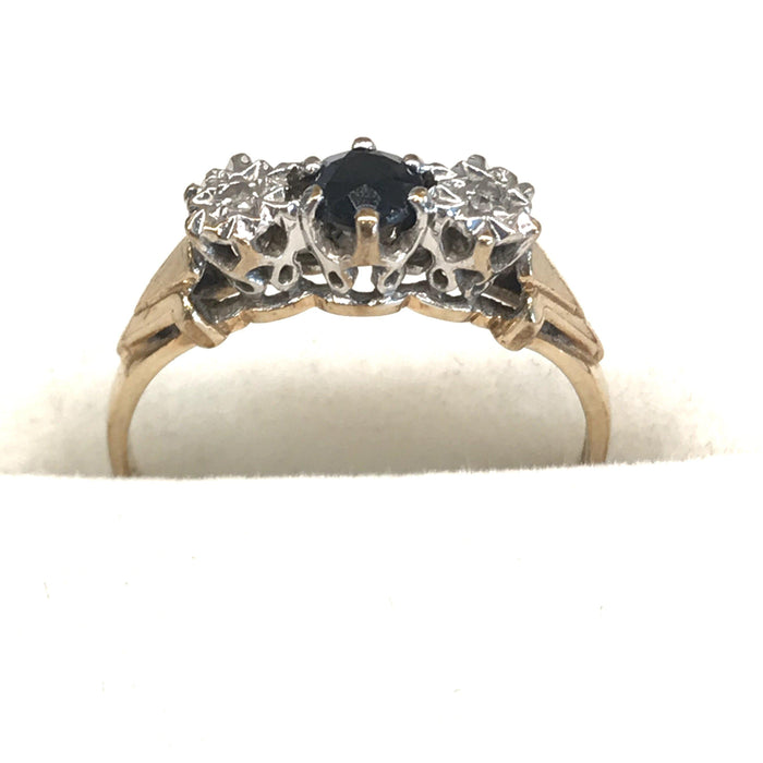 Vintage British Diamond and Sapphire Ring