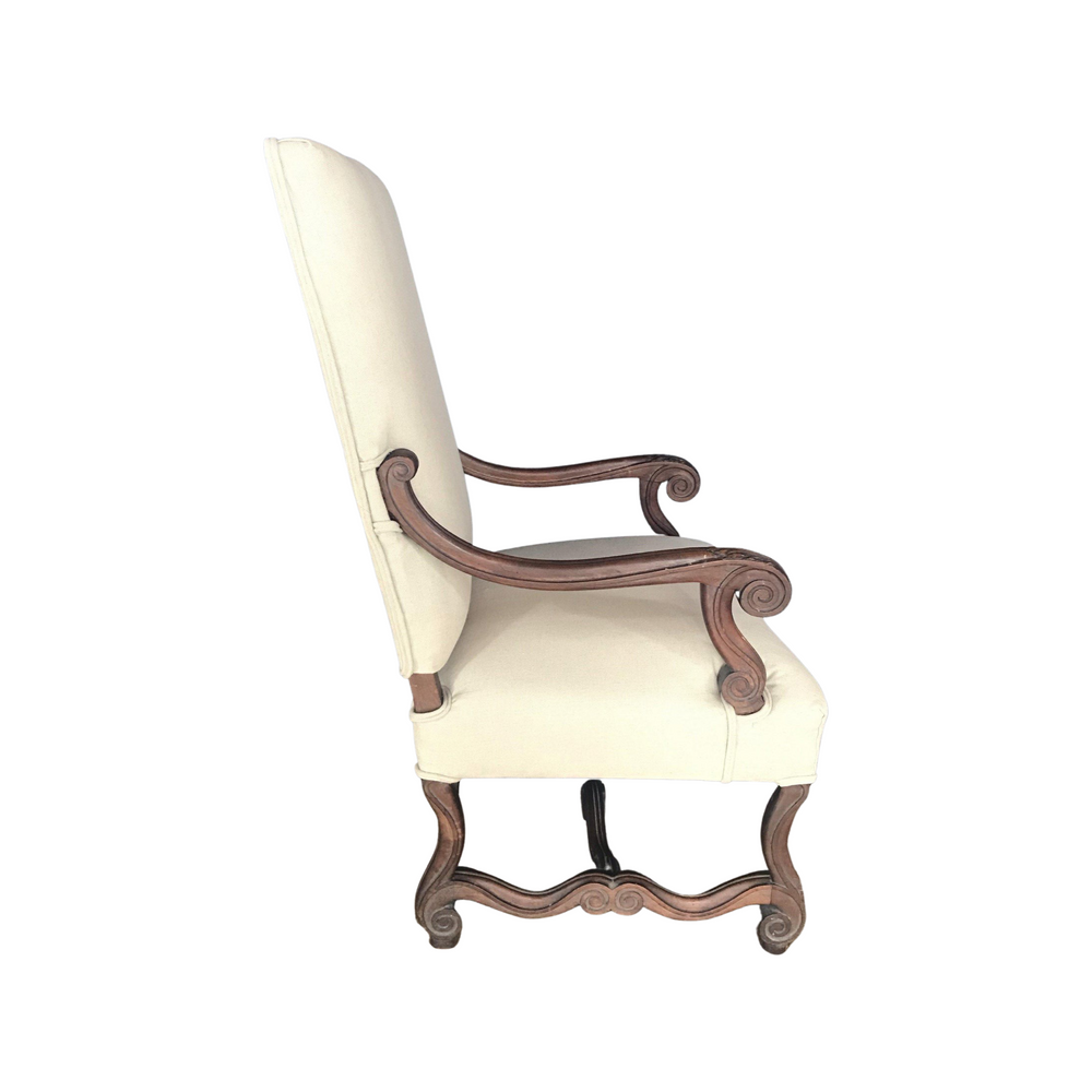 Antique French Walnut Louis XV Arm Chair - Reupholstered