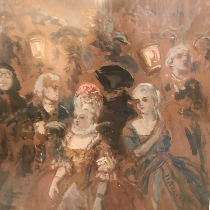 Oil painting of people going out to a party