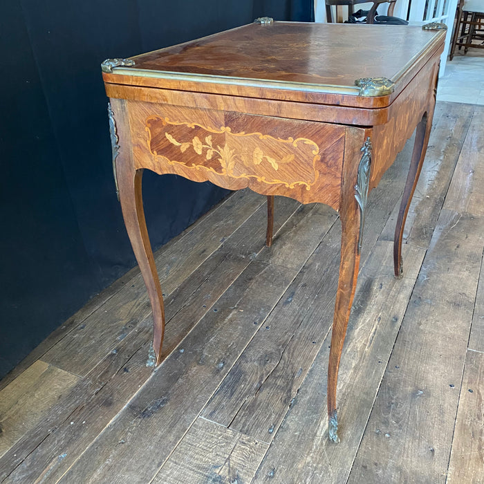Antique French Louis XV Walnut Marquetry Inlaid Card and Backgammon Table, 19th Century