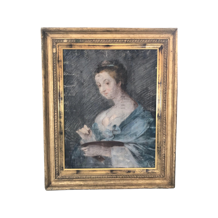 French 18th, possibly 17th Century Super Early Pastel on Vellum in Period Gold Gilt Frame