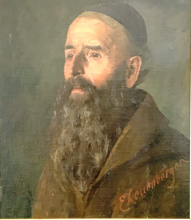 German painting of a rabbi Oil Portrait by listed artist Ernst Otto Leuenberger (1856-1937) 