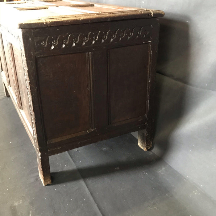 Rare Antique 18th Century Paneled Scottish Coffer Chest with Barley Twist Carving