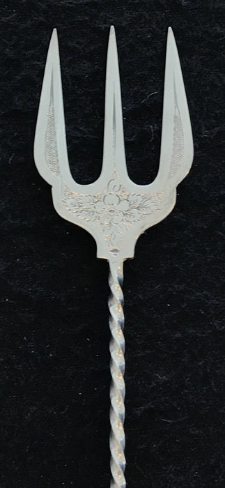 Antique silver bread fork with horn handle 