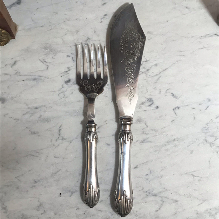 French Silver Fish Serving Set or Antique Silver Serving Set