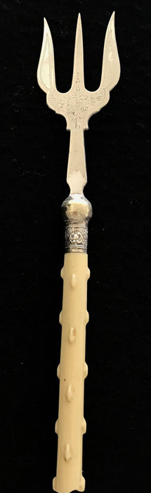 Antique British Bread Fork or Serving Fork with Hallmarks and Carved Twig Handle