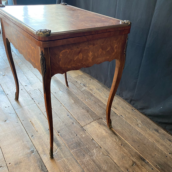 Antique French Louis XV Walnut Marquetry Inlaid Card and Backgammon Table, 19th Century