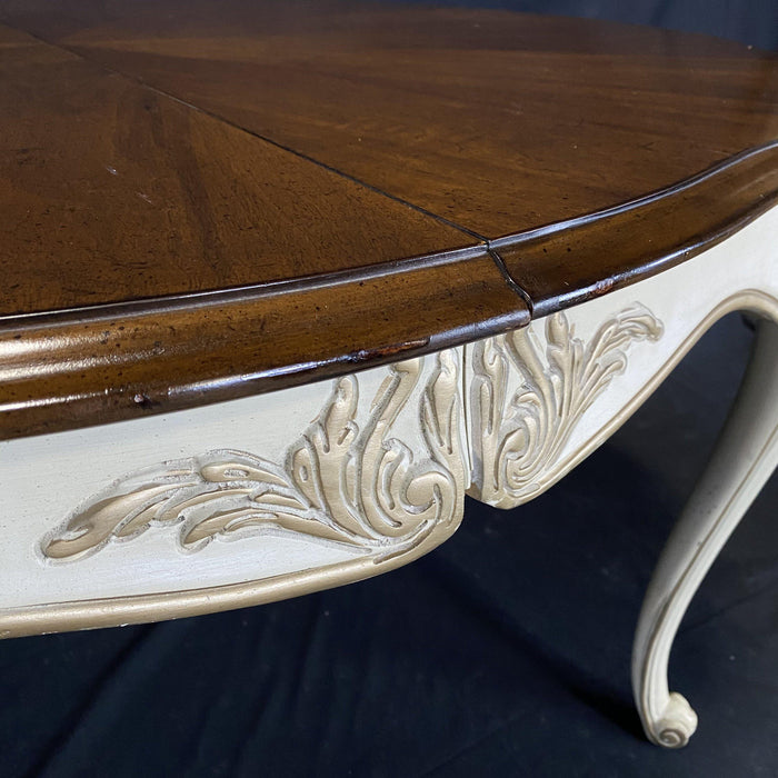 Louis XV Style Oval Dining Table with Ivory Painted Base and Two Leaves