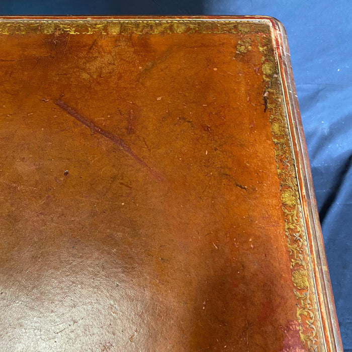 French 19th Century Leather Top Embossed Table with Hoof Feet
