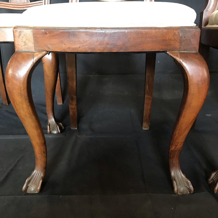 Set of Four Carved Walnut English Chairs with Ball and Claw Feet