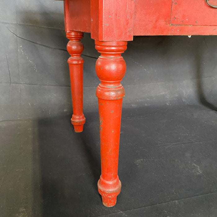Antique Desk with Red Paint - Detail View of Leg - For Sale