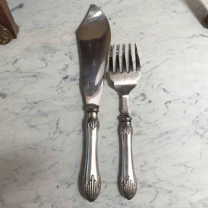 French Silver Fish Serving Set or Antique Silver Serving Set