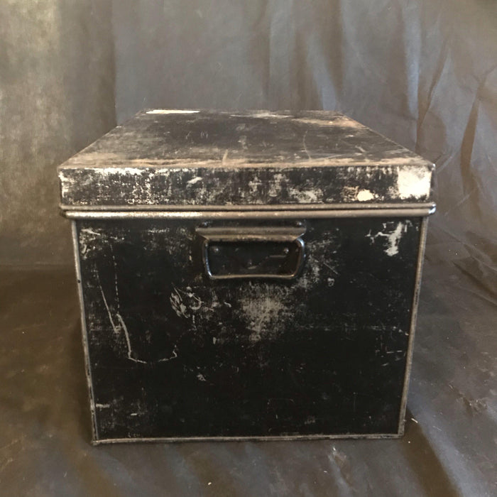 Antique black metal deed box 