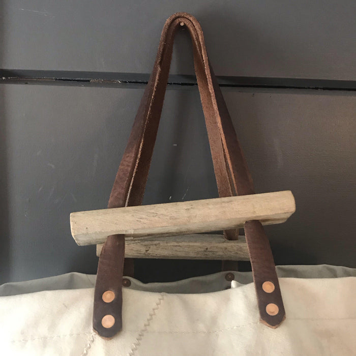 French Sail Purse/Bag -French flour bag pocket, leather handles and British military wooden toggles to sell