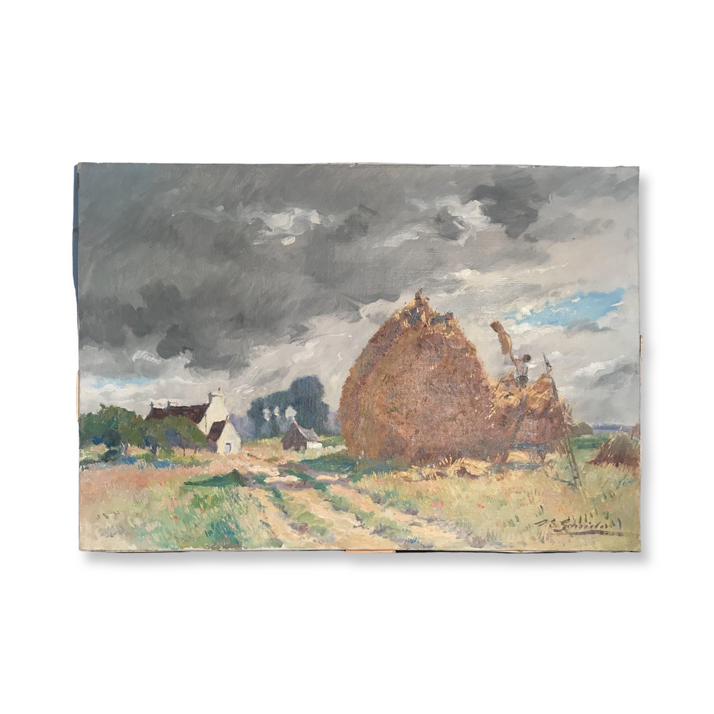 Antique Impressionist French Oil Painting: "Haying" by Listed Artist Louis Edouard Garrido (1893-1982)