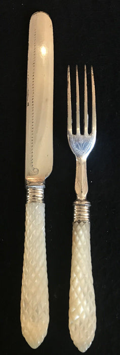 Early French Silver and Mother of Pearl Fork and Knife Set or Serving Set