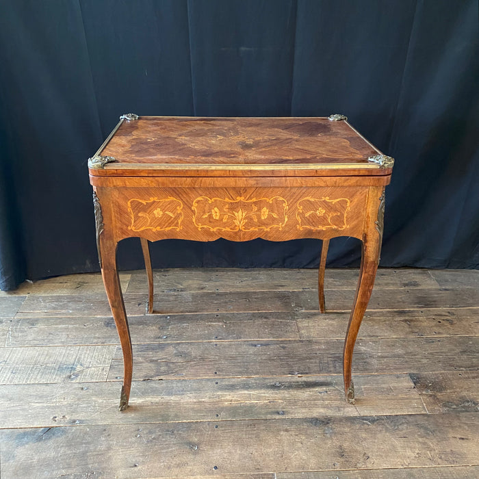 Antique French Louis XV Walnut Marquetry Inlaid Card and Backgammon Table, 19th Century