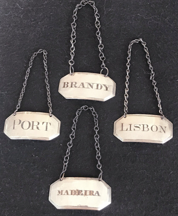 For sale: Super early 1790 British Silver Sheffield Set of Four Liquor/Wine Labels