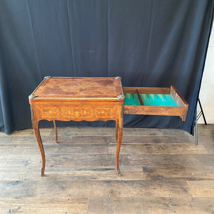 Antique French Louis XV Walnut Marquetry Inlaid Card and Backgammon Table, 19th Century