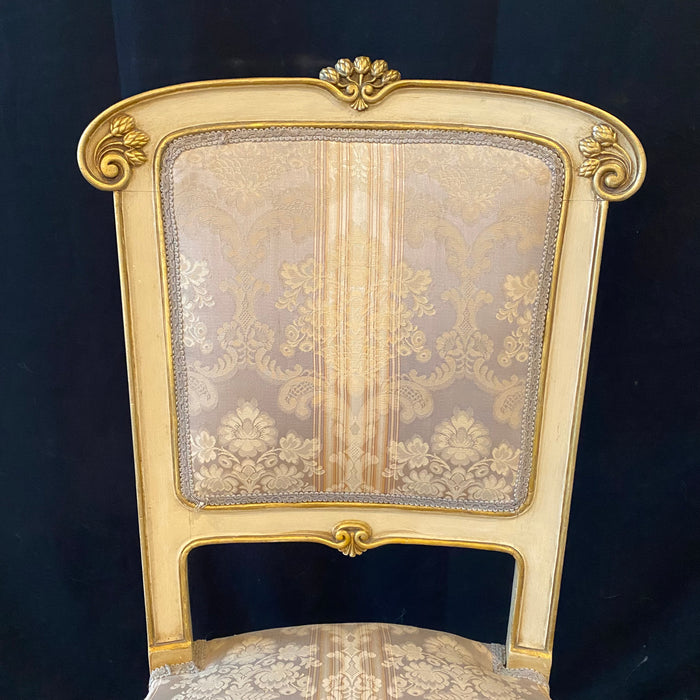Set of 4 Italian Gold Gilt and Cream Painted Midcentury Art Nouveau Side, Dining or Accent Chairs