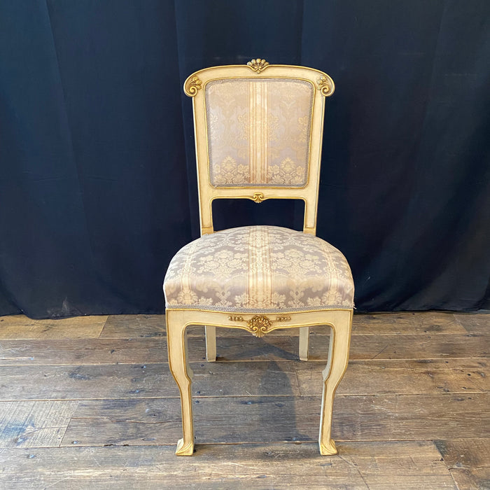 Pair of Italian Gold Gilt and Cream Painted Midcentury Art Nouveau Side, Dining or Accent Chairs