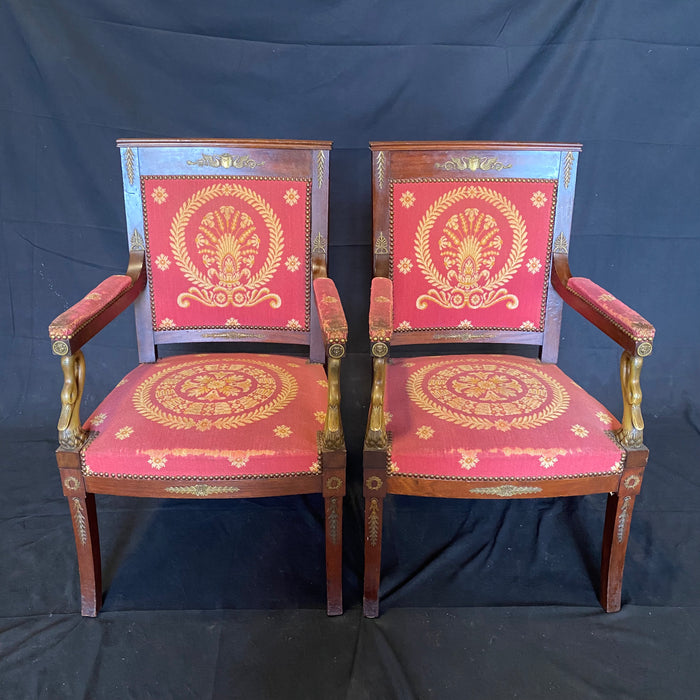 Antique French Empire Sitting Room Set - Front View of Armchairs - For Sale