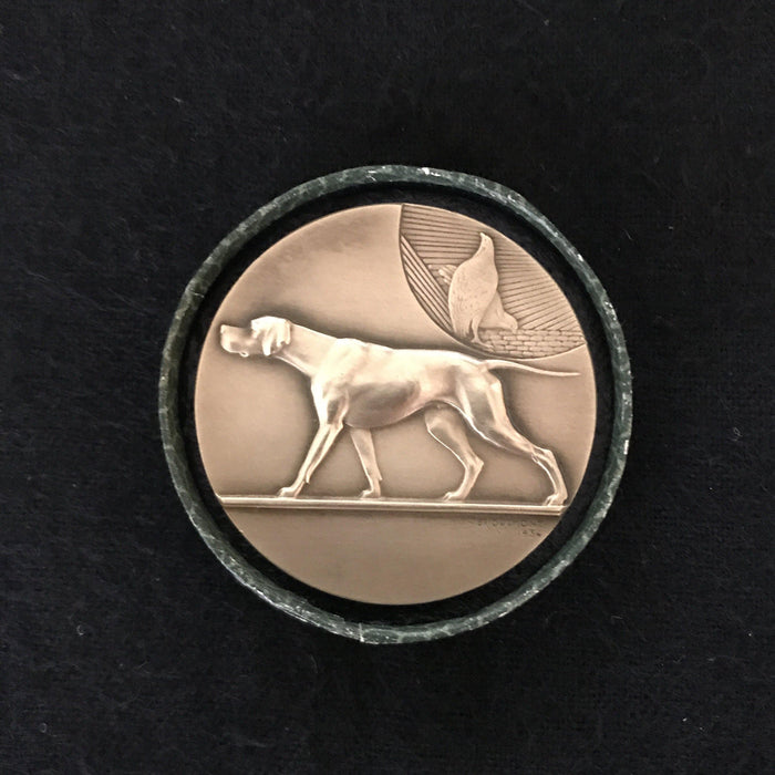 buy this Signed French Gold Dog Medal: Exposition Canine D’Albi 16 Juin 1935 setter, retriever, dog coin