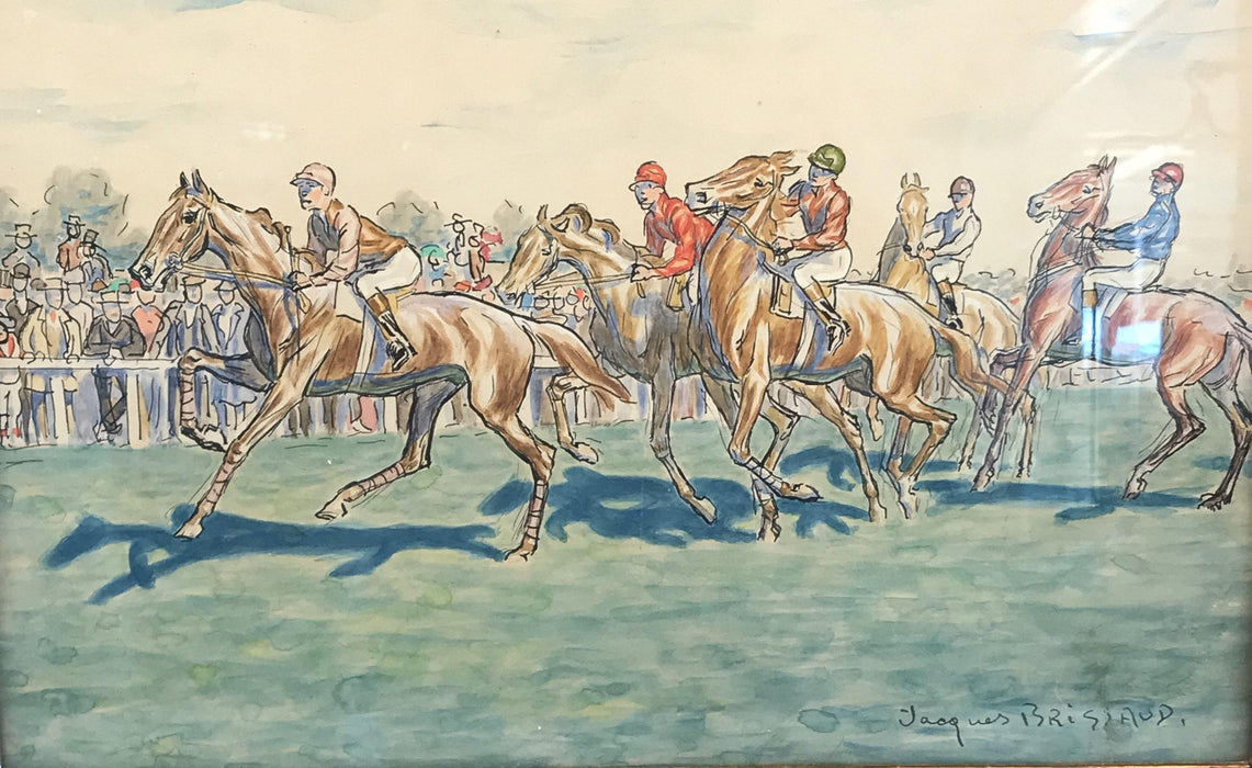 French Painting of a Horse Race by Jacques Brissaud (1880-1960)