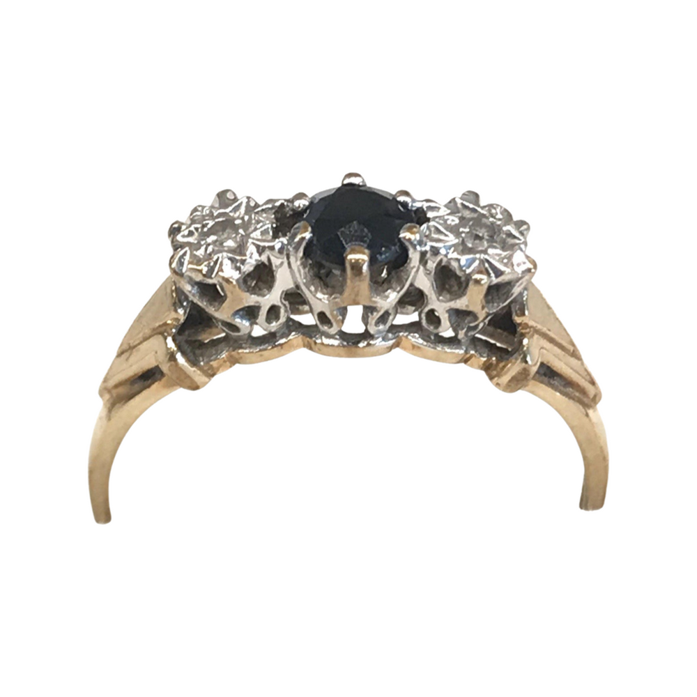 Vintage British Diamond and Sapphire Ring