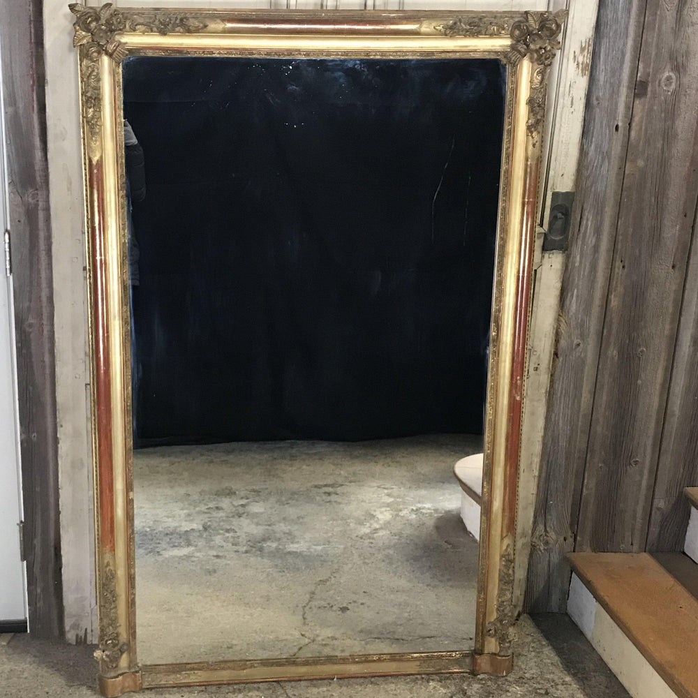 Large 19th Century French Gold Carved Giltwood Mirror; Romantic Design