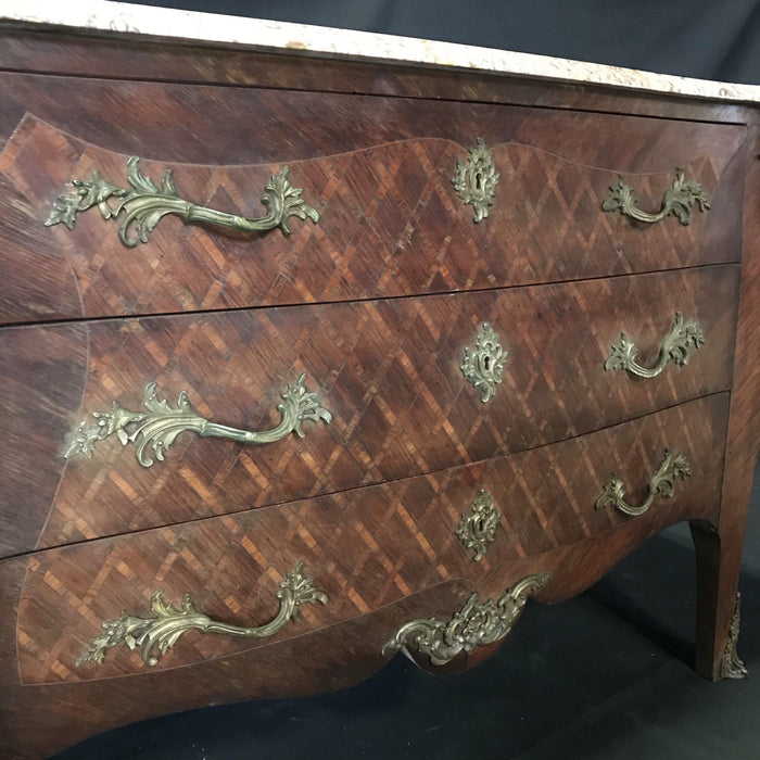 French Louis XV Diamond Marquetry Commode - Side View of Front - For Sale