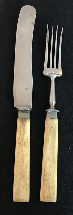Silver fork and knife set with bone handle 