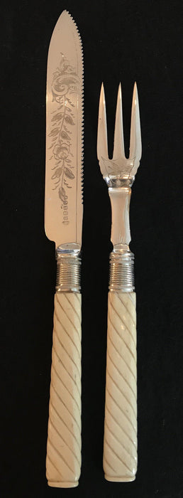 Antique French sterling silver knife and fork set in a box