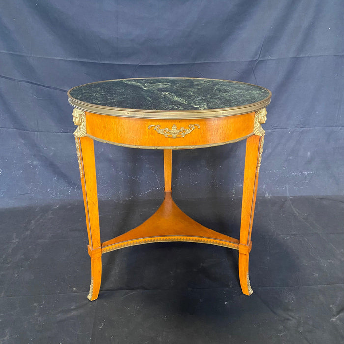 French Neoclassical Style Green Marble Top Bouillotte or Side Table