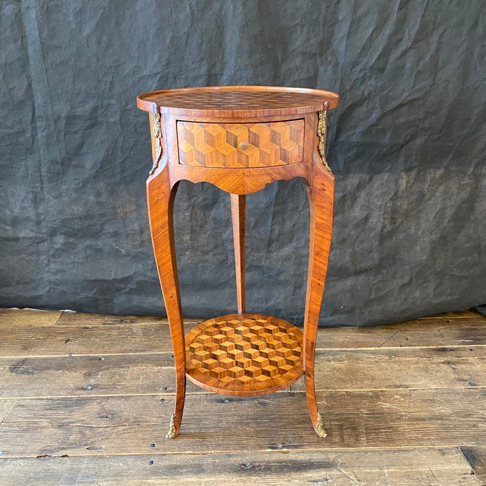 French Louis XVI Bronze Mounted Diamond Parquetry Side Table