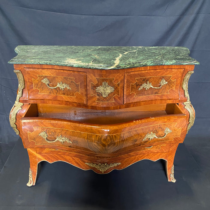 Antique French Serpentine Chest of Drawers - View of Open Drawer - For Sale