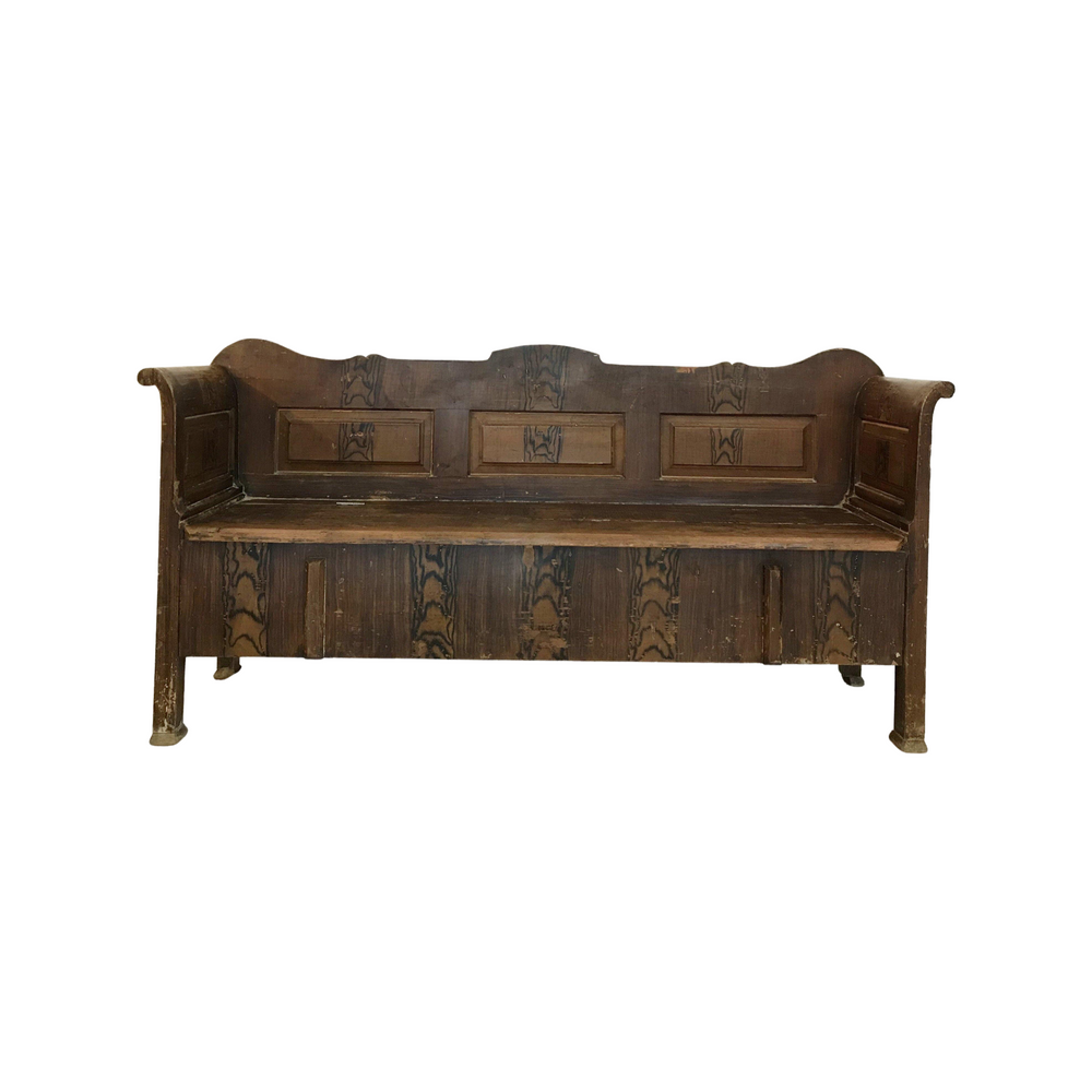 Antique Faux Painted Pine Bench - Front View - For Sale