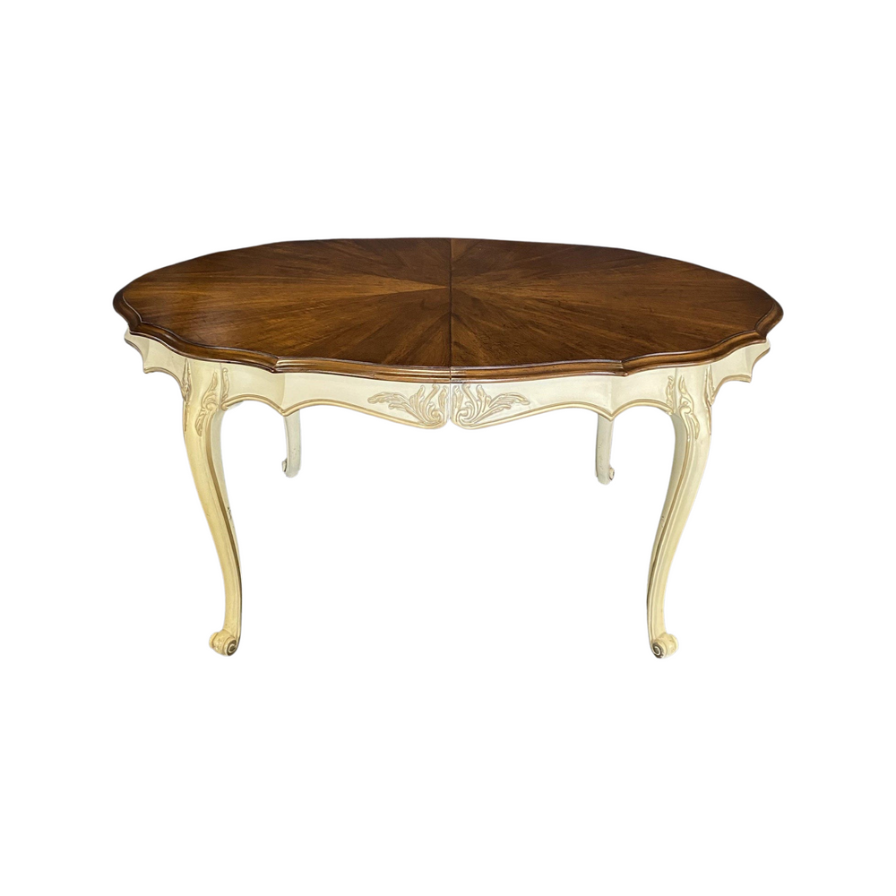Louis XV Style Oval Dining Table with Ivory Painted Base and Two Leaves