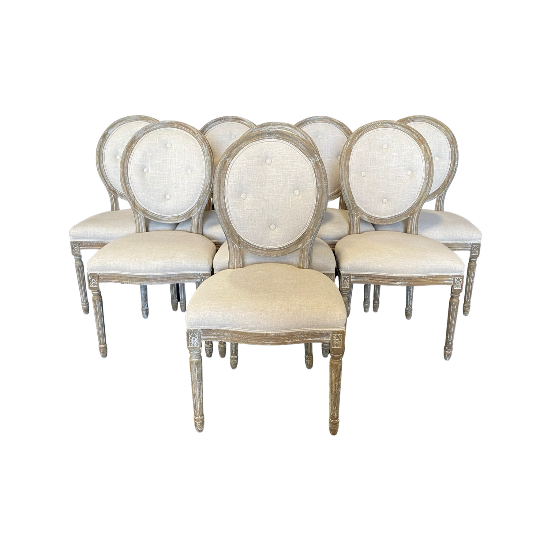 A Set of 8 French Louis XVI-Style Painted Square Back Dining Chairs, c
