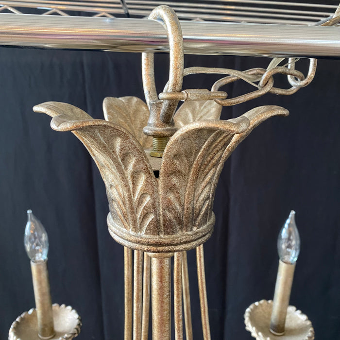 French Style Midcentury Art Deco Silver Six Arm Chandelier