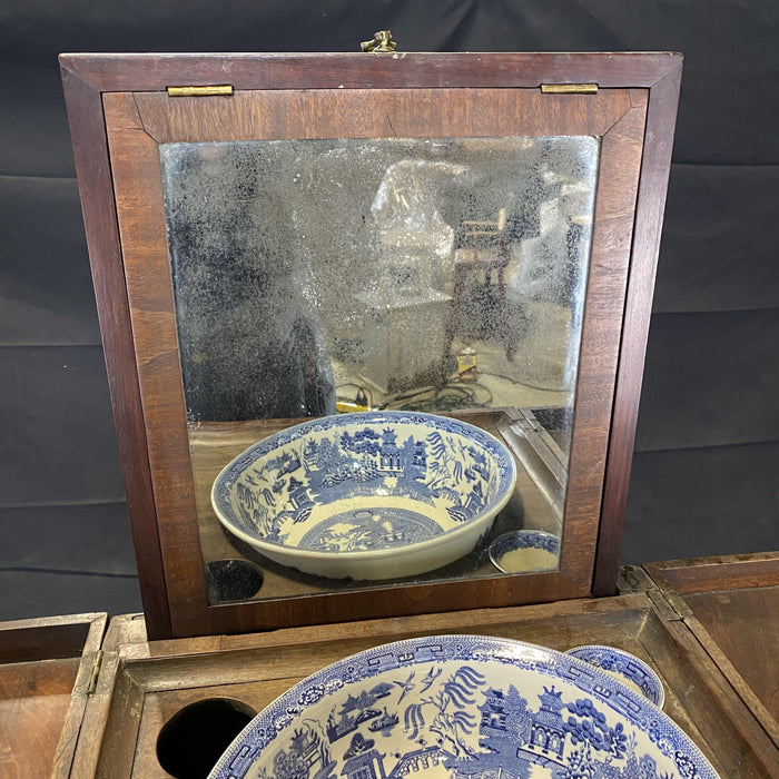 Antique British Walnut Washstand - Detail View of Mirror - For Sale 