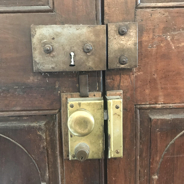 Set of Four (Two Pairs) French Walnut Doors from Early 1800s with Original Bronze Hardware