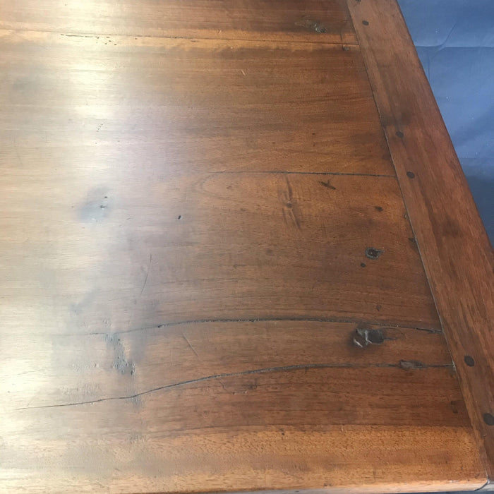 Antique dark walnut table with drawer and turned legs 
