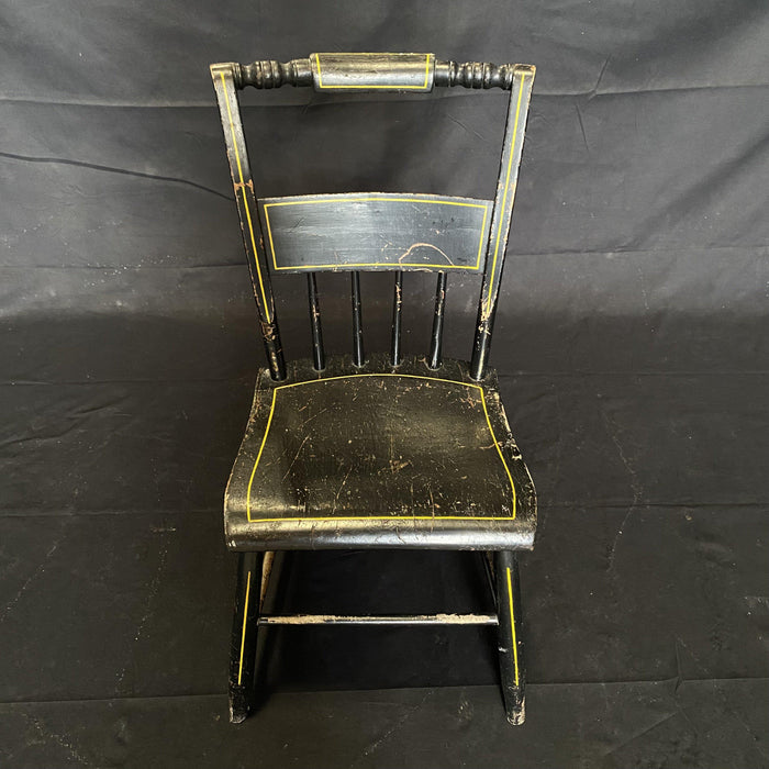 Set of Five 19th Century Plank Seated Chairs from Maine with Original Black Paint with Yellow Striping