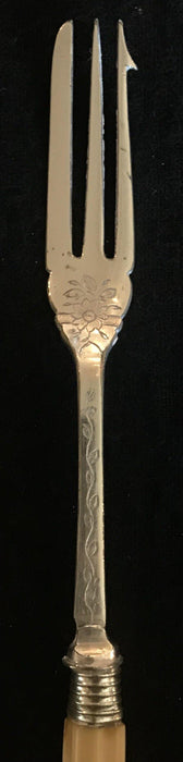 Antique silver pickle fork with a bone handle